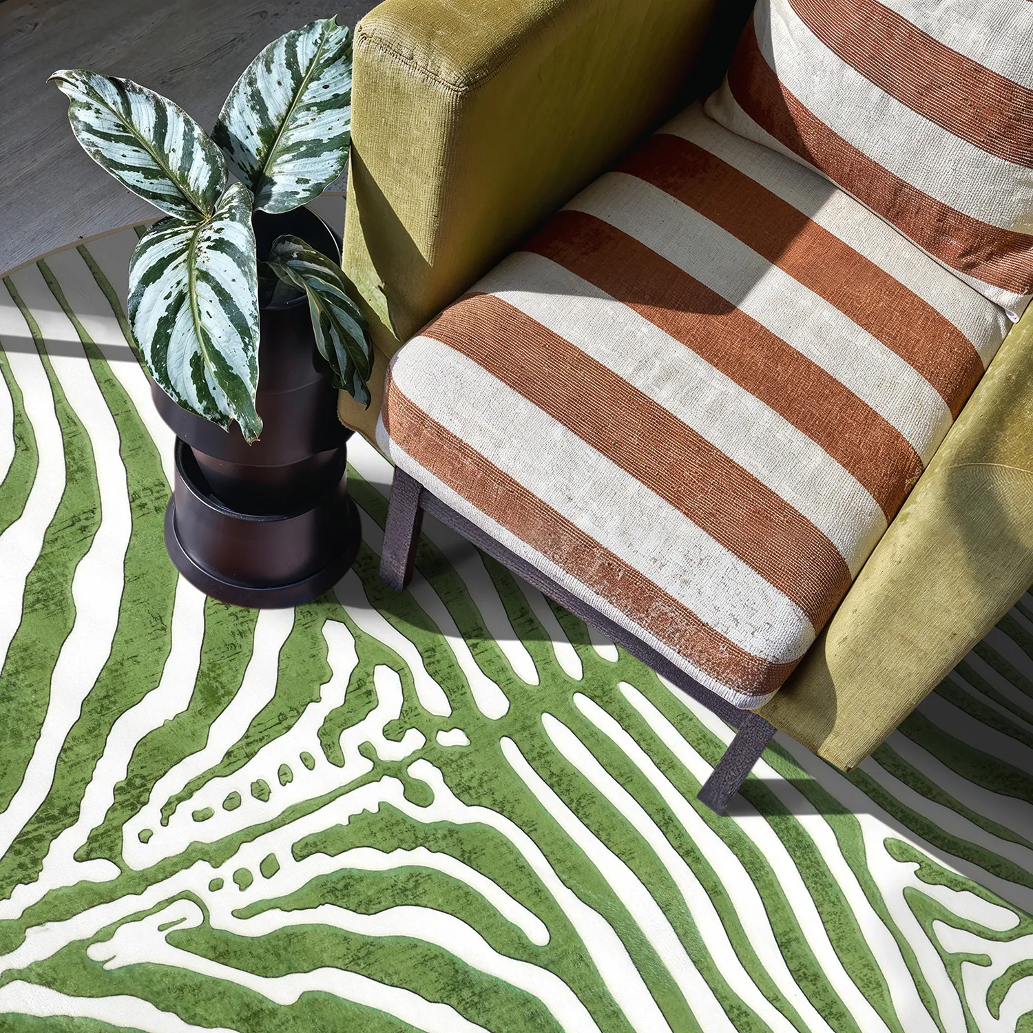 Kruhový koberec - Zebra (zelený)