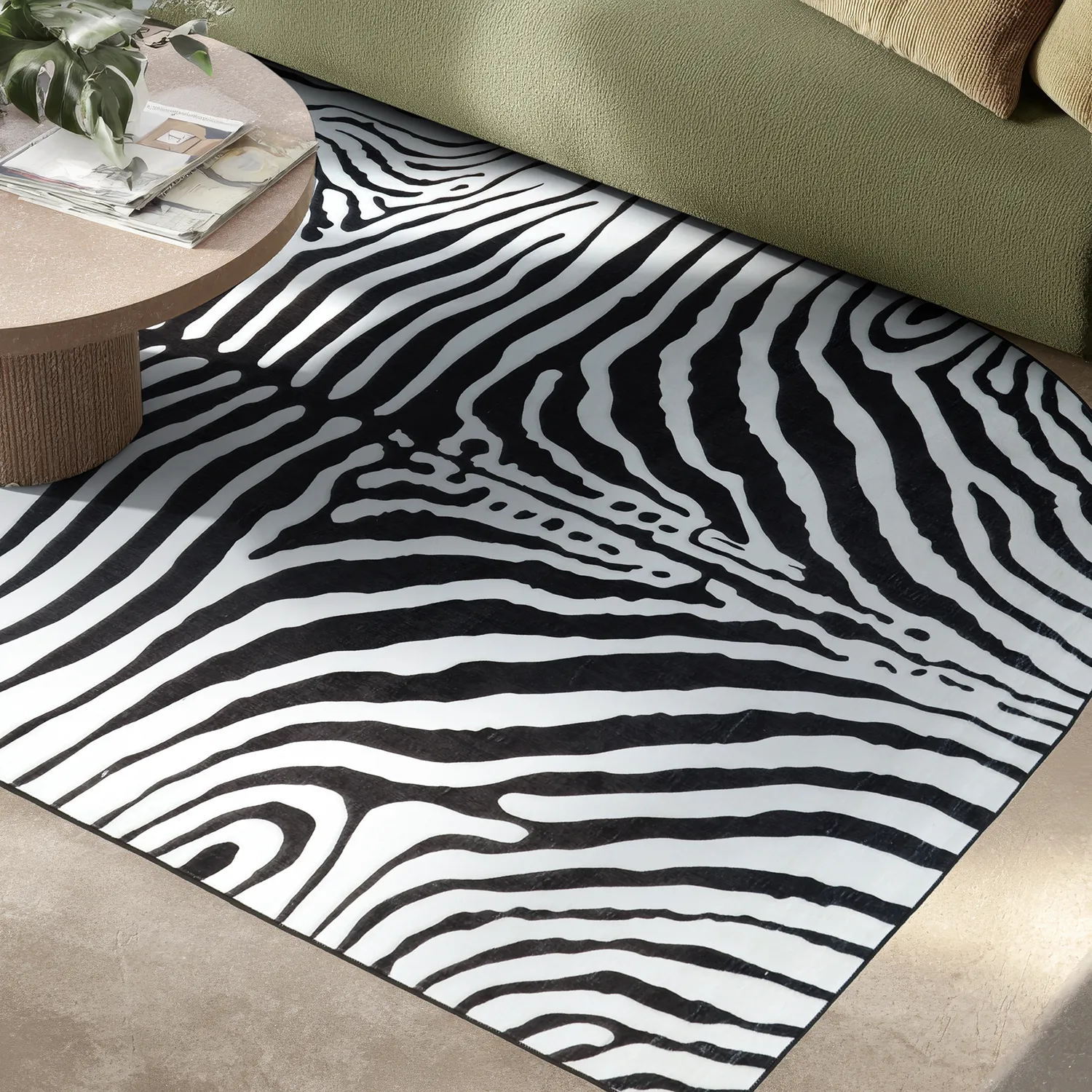 Polooválny koberec Wilton - Zebra (čierna/biela)