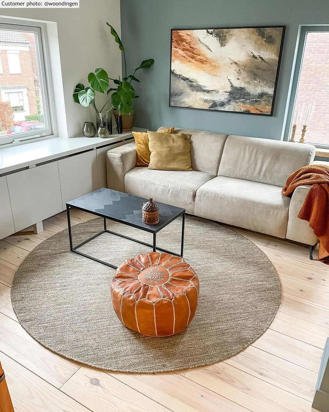 Kruhový koberec - Dhurry (béžový)