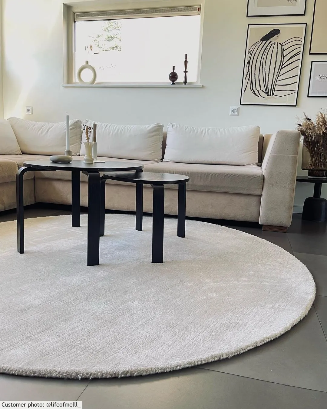 Kruhový koberec - Recyklovaný PET s viskózovým vzhľadom (offwhite)